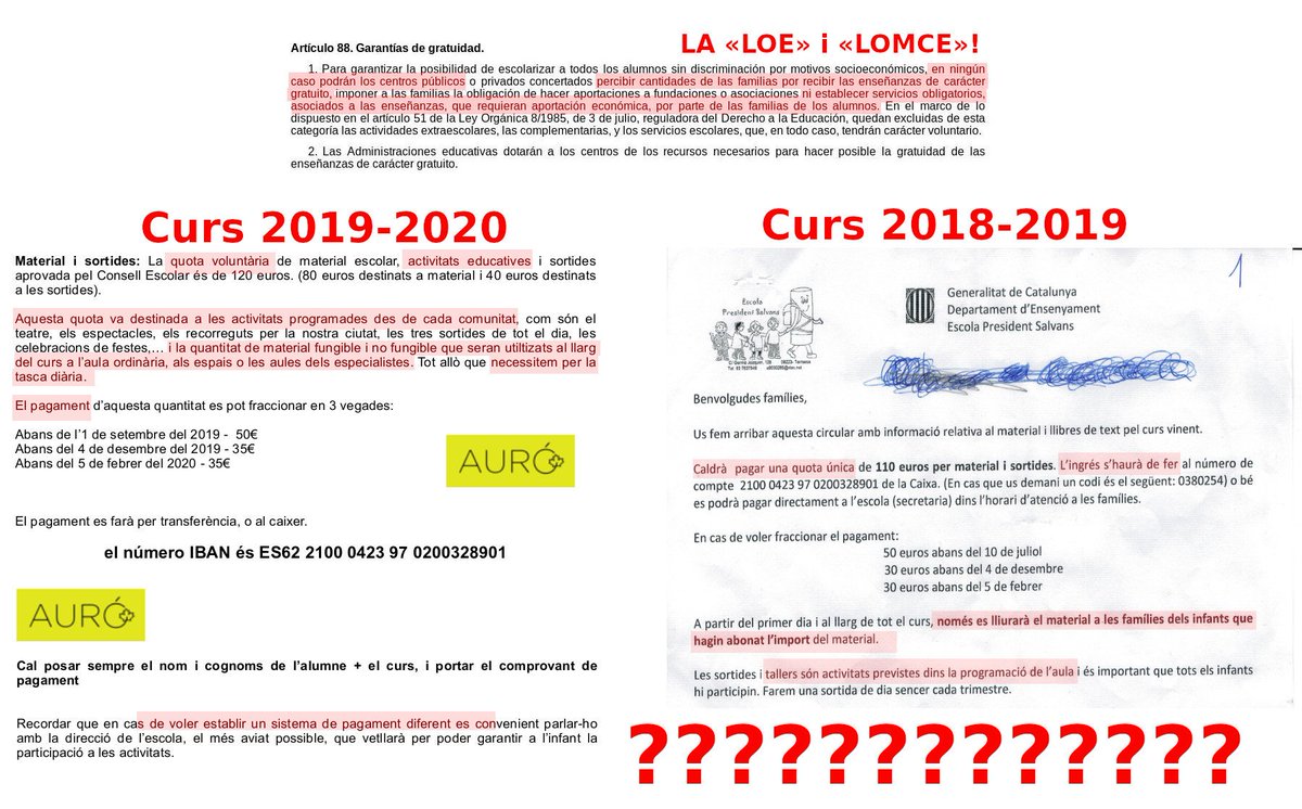 #SegregacióEscolar

🚨Reclamem cobrament de quotes il·legals a l'escola President Salvans/Auró de #Terrassa.

L'#EscolaPública és el dret de TOTES les famílies i per això és gratuïta.

Vesses per festes, pagar sortides, extraescolars: amb transparència i voluntarietat.

🔢FIL
👇🏽