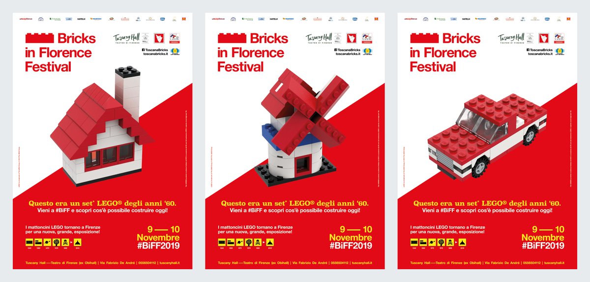 toscanabricks's tweet photo. Non uno, ma ben 3 manifesti per la terza edizione di Bricks in Florence Festival 2019!

Vieni a scoprire la creatività degli Adult Fan of LEGO al Tuscany Hall Teatro Di Firenze il 9 e 10 novembre.

#BIFF2019 https://t.co/cluEbKhwfR
