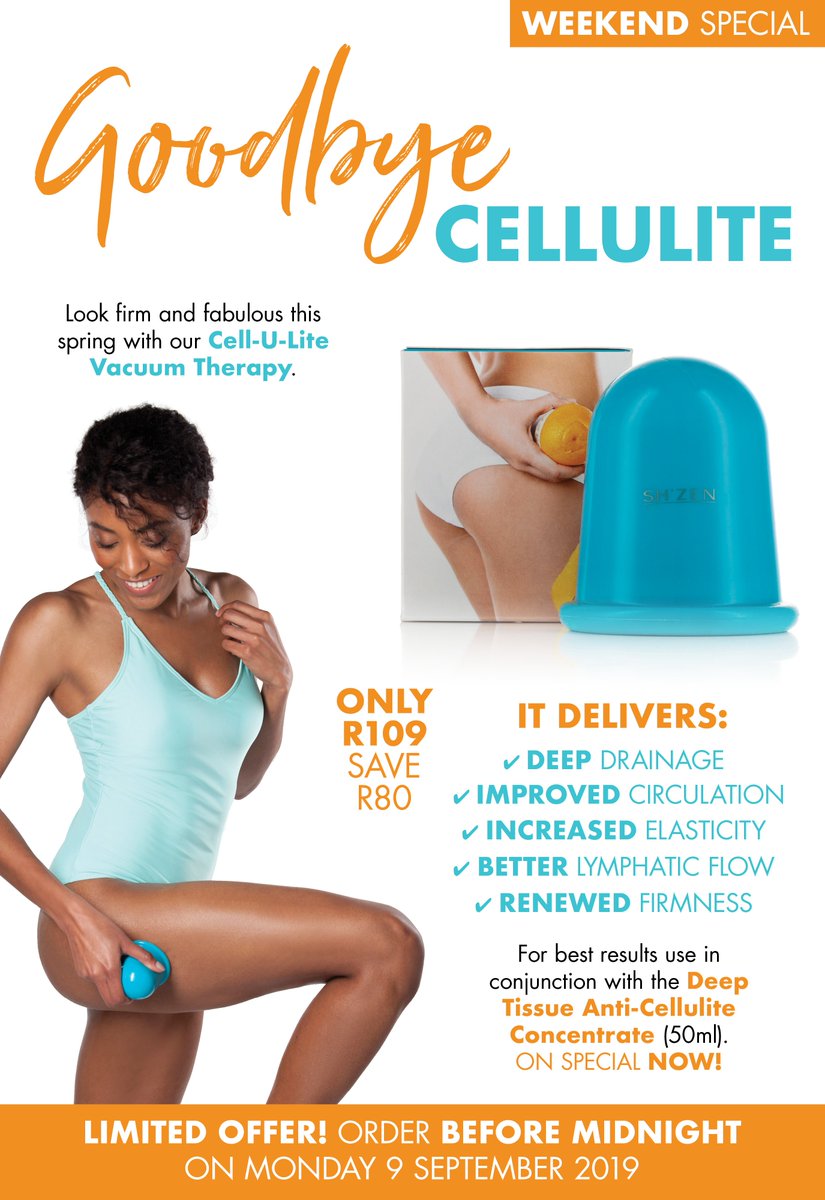 shzensa's tweet photo. #WeekendSpecial
The perfect addition to your Sh'Zen Slim Pack, the Cell-U-Lite Vacuum Therapy delivers a focussed form of micro lipo-massage to cellulite problem areas. Just what you need to look firm and fab this spring!
Click here to view this special: https://t.co/rUnobYEiRo https://t.co/Rko8WCIIS7