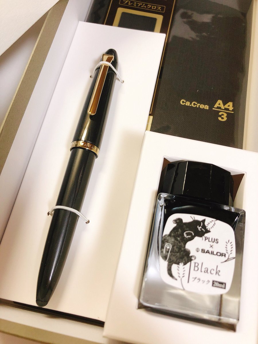 セーラーのカ・クリエプレミアムクロス×プロフィットジュニア限定セット。ネコチャンのやつ!!届きました!
ペン先ネコチャン刻印見えるかなー。インクもいい色!
#万年筆 #インク沼 