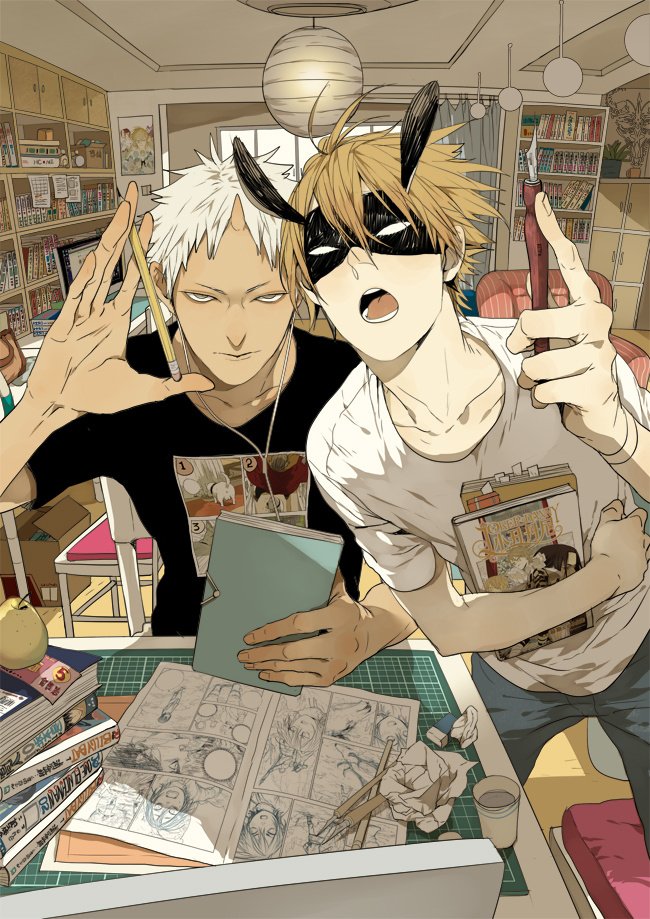 Sareru The Lady Otaku On Twitter In Case You Don T Know Them That S Moss Left And Old Xian Right The Author Of 19 Days Which Their Alter Ego Designs From Mosspaca Advertising Department
