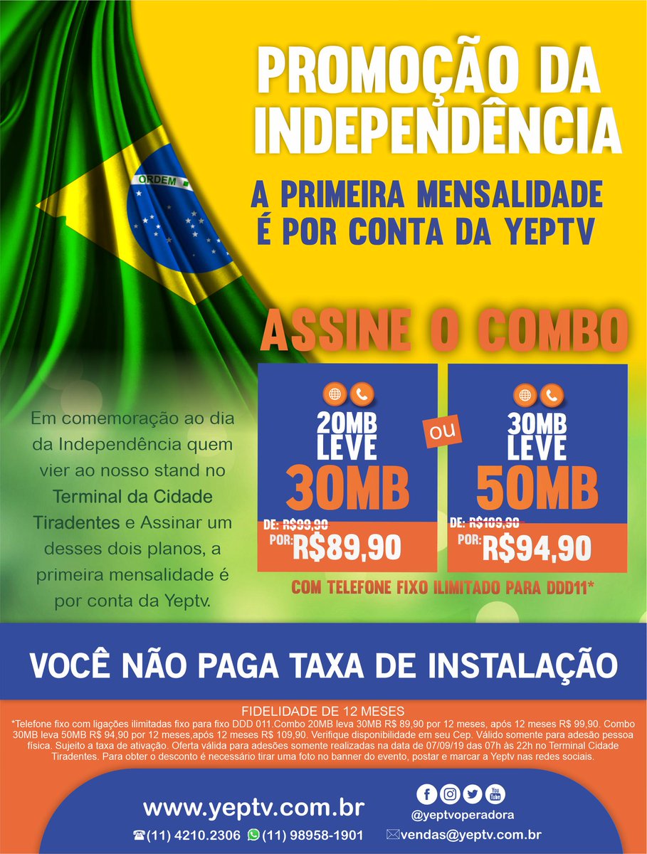 Yeptvoperadora's tweet photo. #yeptv #digasimdigayep #sim #internetfibraoptica #internet #telefonia #terminal #ct #cidadetiradentes #bairro #stand #venda #verdade #acredite #confie https://t.co/1P2mZi4wsk