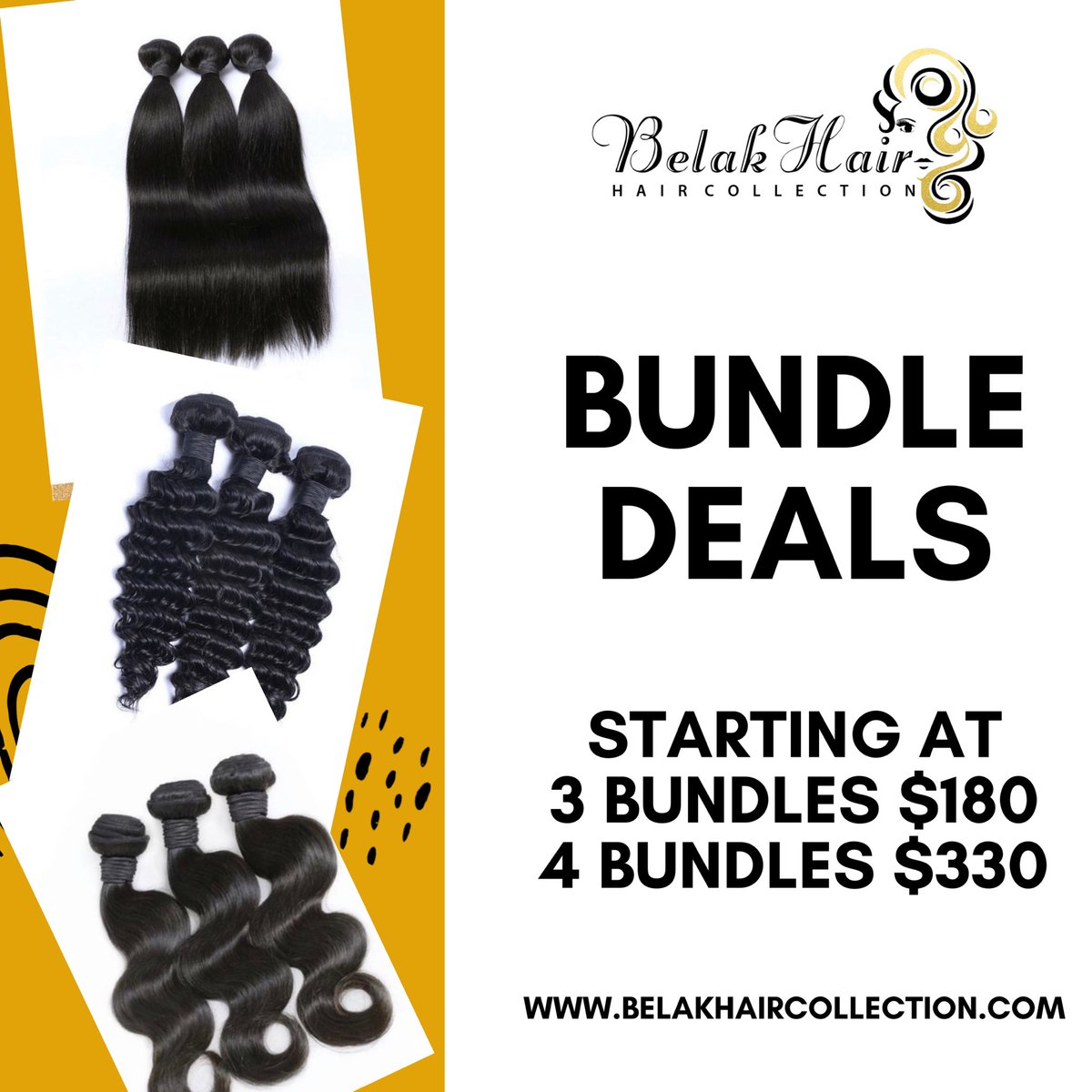#FabulousFriday Take advantage of our #BundleDeals today and save! SHOP NOW 🛍 at belakhaircollection.com.
•
•
•
•
•
#brazilianhair #peruvianhair #malaysianhair #virginhair #indianhair #bodywave #deepwave #loosewave #humanhair #bundledeals #laceclosure #bundles #hairweave