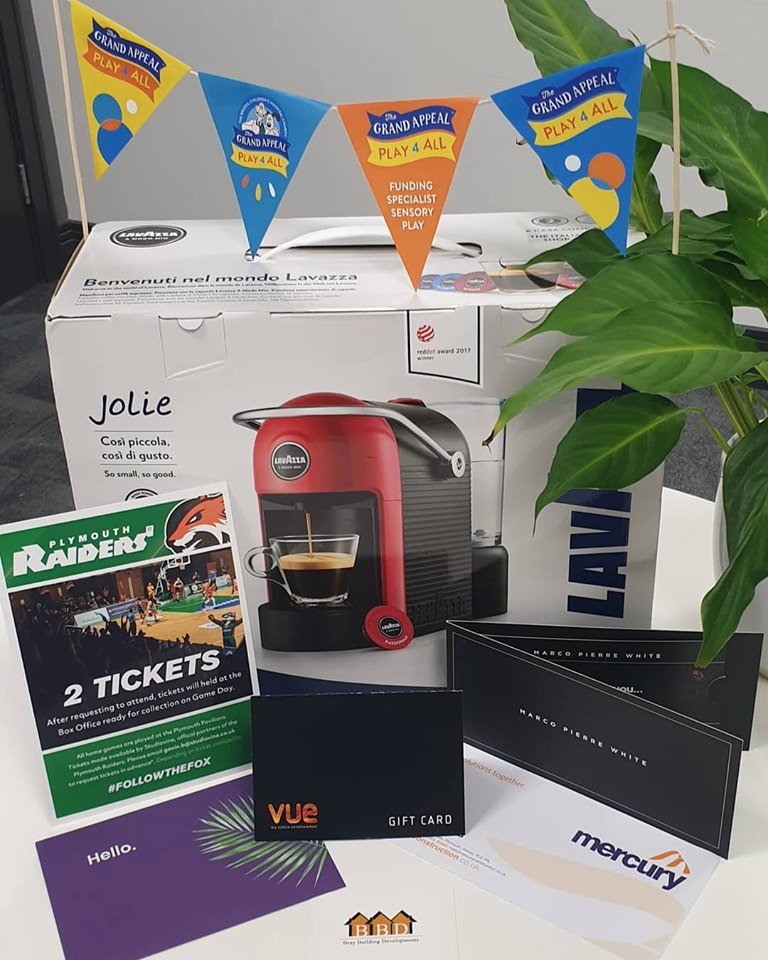 A huge thank you to <a href="/ObedairUK/">Obedair Construction</a> for the coffee machine, Studiovine for the Plymouth Raiders tickets,  Bray Building Developments for the Vue cinema voucher and Mercury Construction for the £100 Marco Pierre voucher for our Crayon Quiz Night on 19th September! <a href="/thegrandappeal/">The Grand Appeal</a>