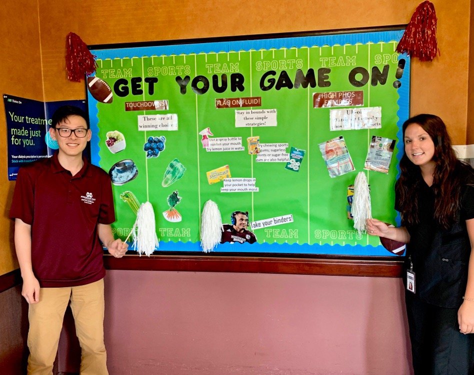 In honor of our first home football game tomorrow, Megan and Dominic made a football themed bulletin board for phosphorus education at Fresenius!
#NutritionEducation #Dietetics #Fresenius 
#HailState #GoDawgs