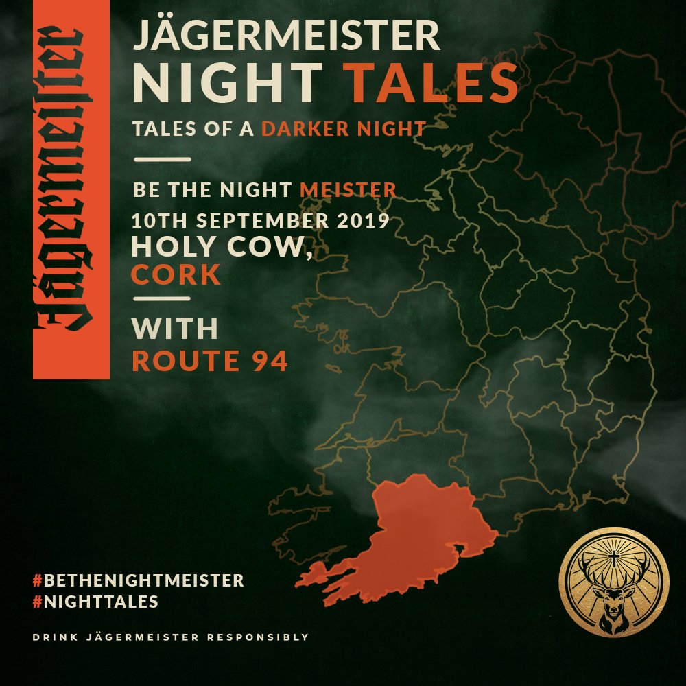 Jägermeister Night Tales will make its national debut in Holy Cow Cork on Tuesday, the 10th of September with Route 94
To be in with the chance to win free entry for you and four of your friends, head over to our @jagermeisterireland IG channel. 
Drink Jägermeister Responsibly.