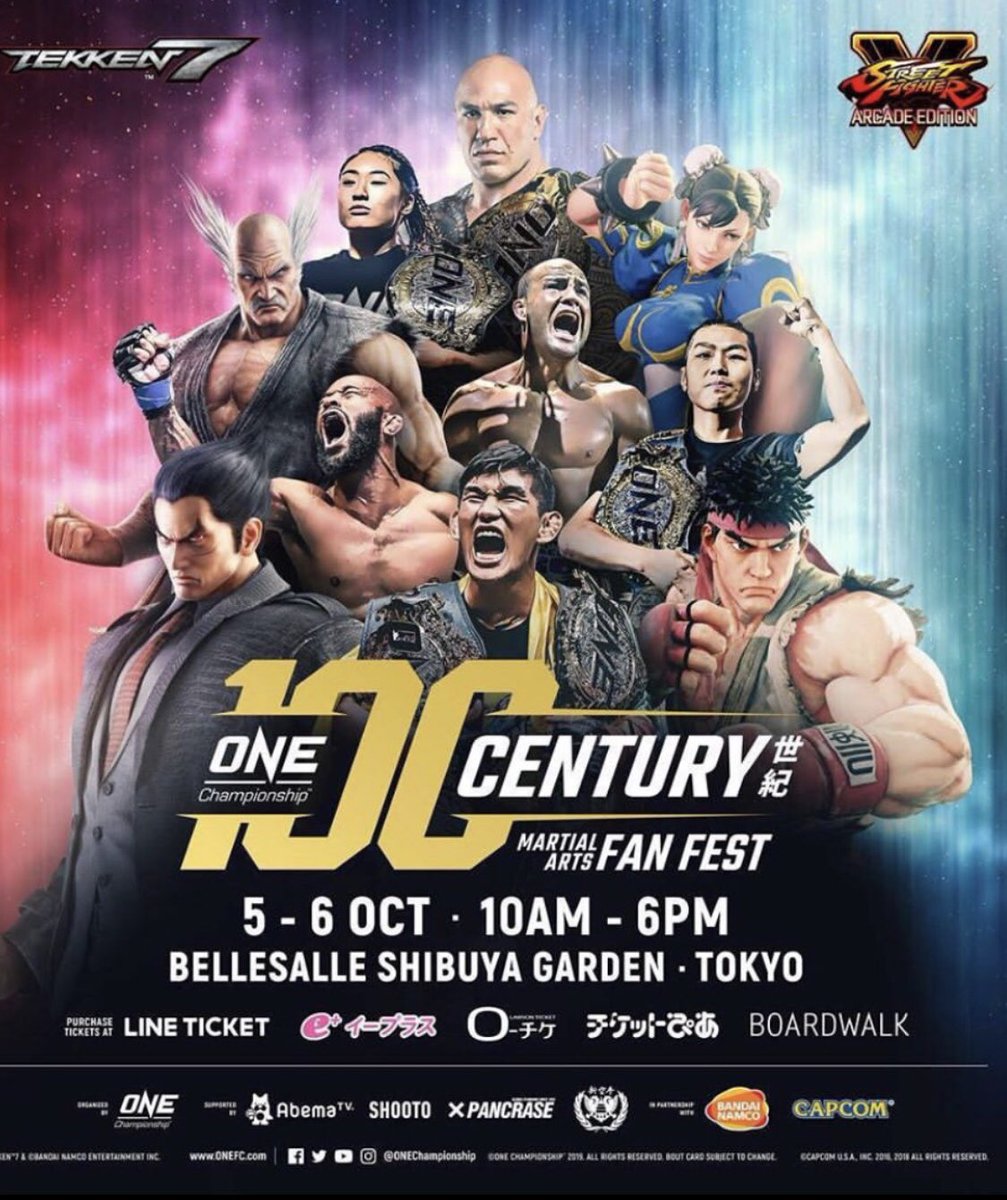 Legionnairecsn's tweet photo. #OneChampionship special anniversary show marking the promotion’s 100th live event takes place in Tokyo, Japan featuring 3 title fights and the poster is absolutely Lit and sponsored by #Tekken7🔥🔥🔥 #mma #mmaasia #onecentury #fightnight #anniversary https://t.co/ZDEbZcsQQ1