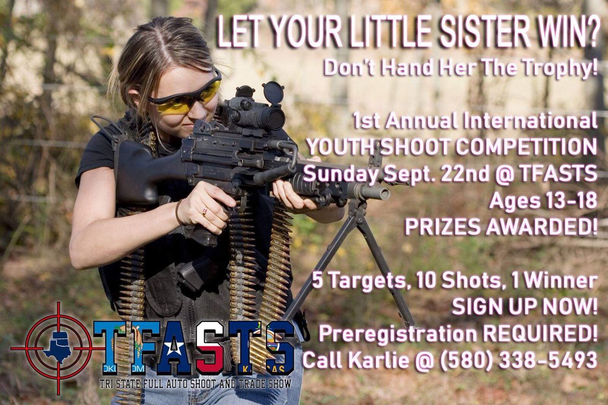 KKBSTHEBOSS1's tweet image. Hardesty FFA Youth Shoot
SUNDAY Sept. 22 10a.m.-2p.m.
All youth welcome ages 13-18 
Sign up tristatefullauto.com
#FFA #girlswithguns #TFASTS