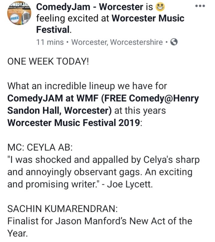 comedyjamuk's tweet photo. COMEDYJAM AT @WorcsMusicFest 2019! #comedy #worcestershire #Worcester #wmf #free #whatson @abcelya @dannyclives @TheRealSamSouth https://t.co/MPxLFZHUUg