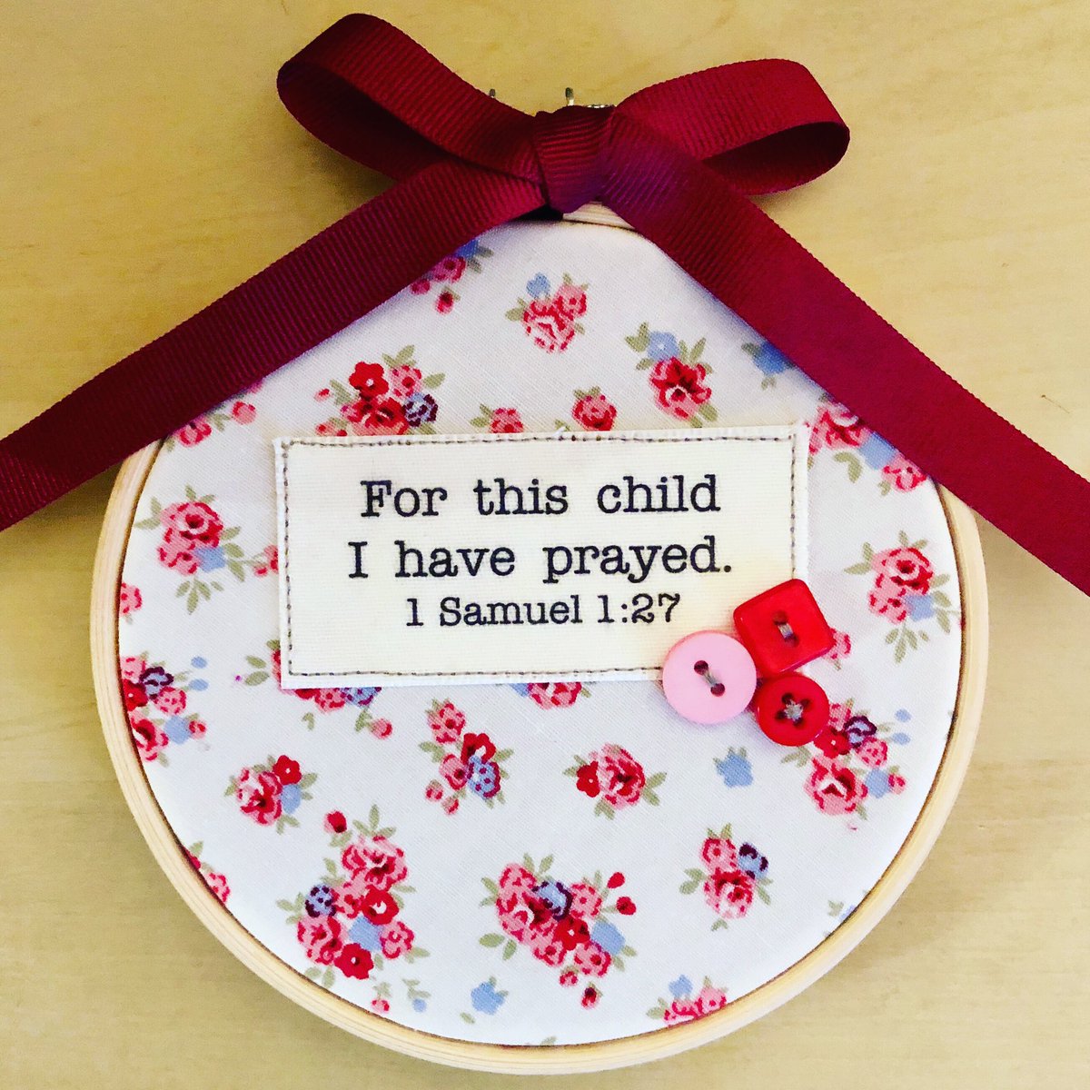 annierubycreate's tweet photo. #forthischildihaveprayed #annierubycreations #lovetosew #preciouslittleone #embroideryhoopart #babygift #1samuel127 #forthischildiprayed #pinkbuttons https://t.co/O2T6b0HnUT