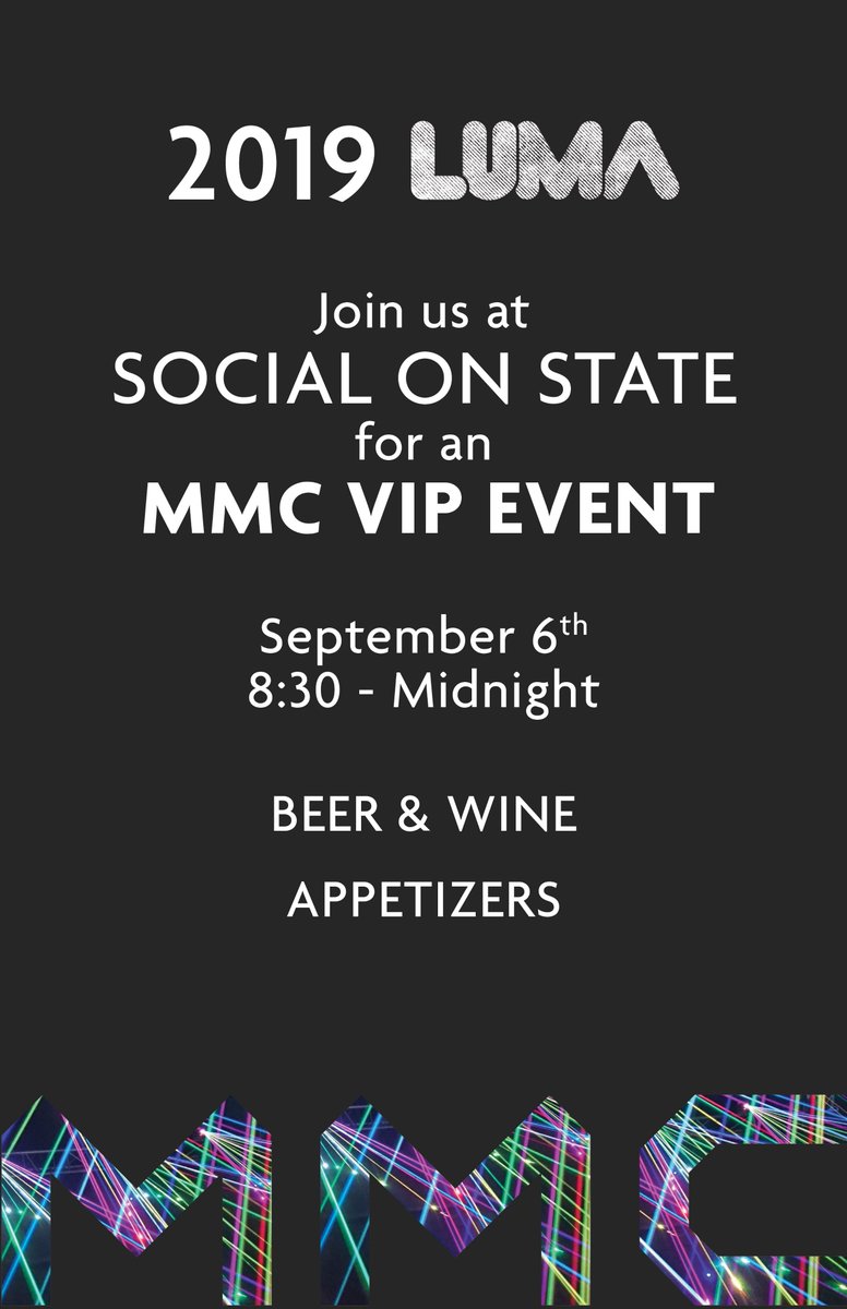 MMCgrowth's tweet photo. MMC is a major partner with LUMA this year so we are throwing an MMC VIP Event at Social on State tonight! Come have a drink! https://t.co/Sr4Z4Hk9dq