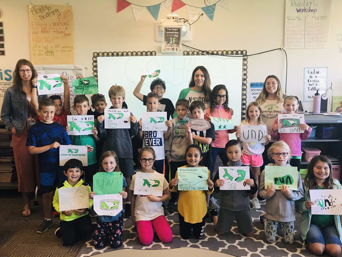 str8outta3grade's tweet image. LET’S GO HAWKS!!!  Ms. Thompson’s 3rd graders are cheering you on LOUD and PROUD #bisonwho #beatthebison #trailblazeon  @dfreund7 @UNDfootball