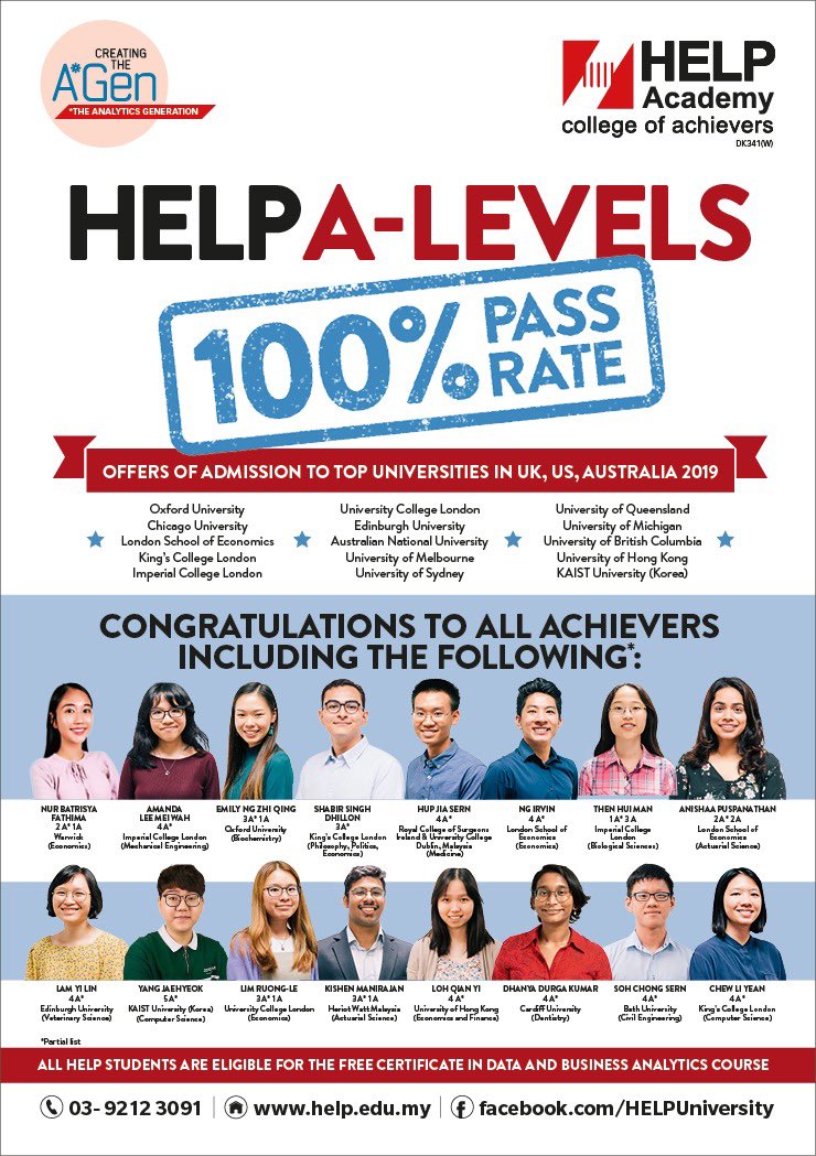 HELPUni's tweet photo. Congratulations 🎉 to all our Achievers, who have offers of admission to top universities in the UK, US & Australia! We are ever so proud of you!
#ALevels #100PercentPassRate #HELP #HELPUni #HELPUniversity #IAmAnAchiever #AGen https://t.co/RZ1Bf21Ykd