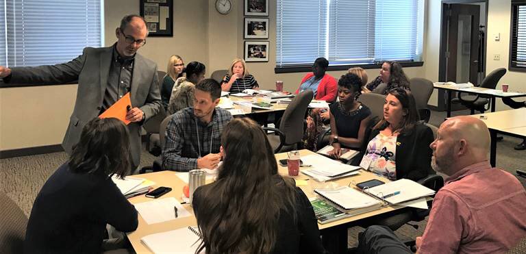 PEFldrshippgms's tweet photo. Teaching and Learning Directors Chrissy Easterly, Jamie Parris and Yvette Stewart unpacking Standards and Clear Learning Target with PLA aspiring principals #PLA10 @pefchattanooga @hamcoschools https://t.co/n9INq7Yd8g