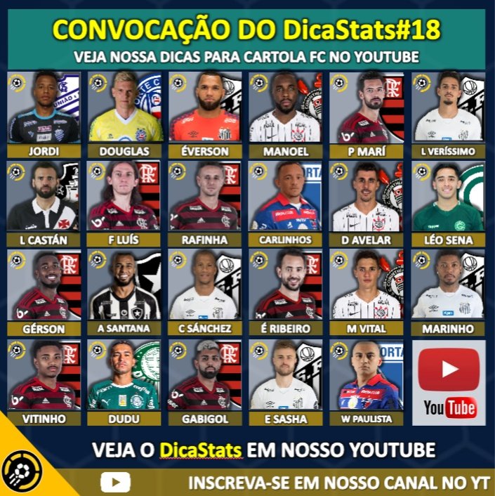 Footstats's tweet photo. DicaStats chegou com todas as dicas que você precisa para mitar no Cartola FC na 18ª rod do BR19

Veja a análise dos 23 convocados e o time que colocamos em campo, com direito a capitão e técnico

Veja em: https://t.co/cdT9NVCE0L

Confira tbm o Check In: https://t.co/DFjnMpKZjL https://t.co/to7UmtQoHC