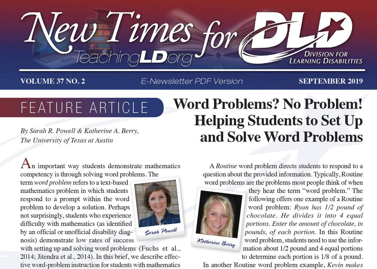 sarahpowellphd's tweet image. Excited to share our #wordproblem work with @TeachingLD. We review the five activities from our tutoring program so you can help your students become better problem solvers! @MCPER_EDU @utexascoe @IESResearch