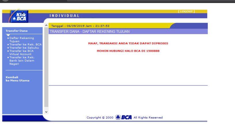 mrahmatullah05's tweet photo. @HaloBCA min mau nanya kalau pas nambah daftar rekening baru di menu transfer dana tapi malah keluar pesan error seperti digambar kenapa ya ? https://t.co/cDlfW0JkU5