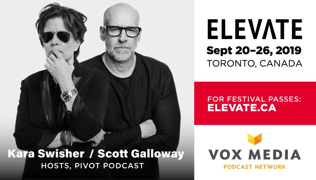 ElevateTechCA's tweet photo. 🔊@karaswisher &amp; @profgalloway will be recording their popular #PivotPodcast @ #ElevateTechFest in #Toronto Sept 26. Watch live as they offer sharp, unfiltered insights on the biggest stories in tech &amp; biz @recode
Passes: https://t.co/xv8rspKTYf
Subscribe: https://t.co/3FBx5BdEut https://t.co/Pn40w5VAkP