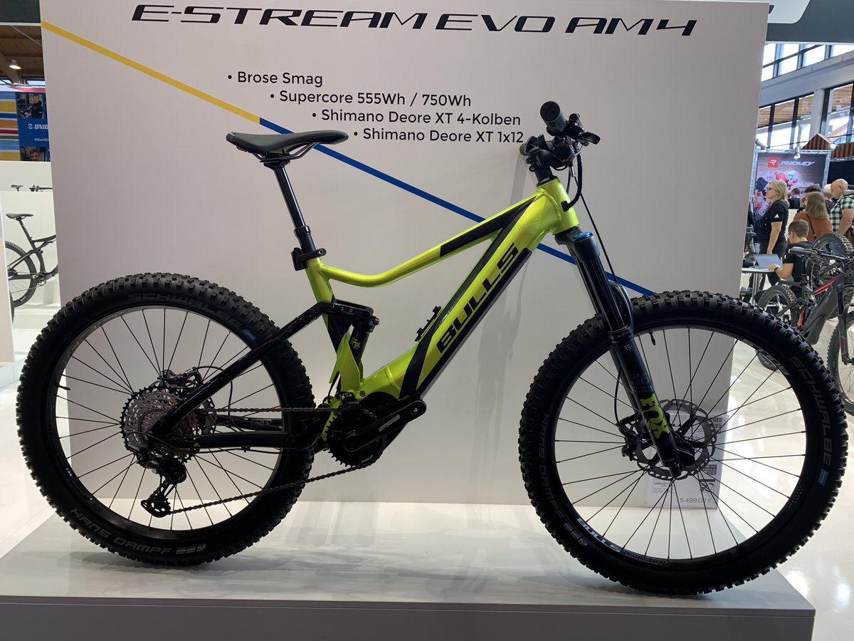 BullsBikesUSA's tweet photo. BULLS shows off some of the goodies at this year's Eurobike. The E-Stream is equipped with a S-Mag &amp; 750Wh battery while the Copperhead is with a Bosch Gen4 CX &amp; 625Wh battery. #hornsup #eMTB #bullsbikesusa https://t.co/A2UlLhuSX5