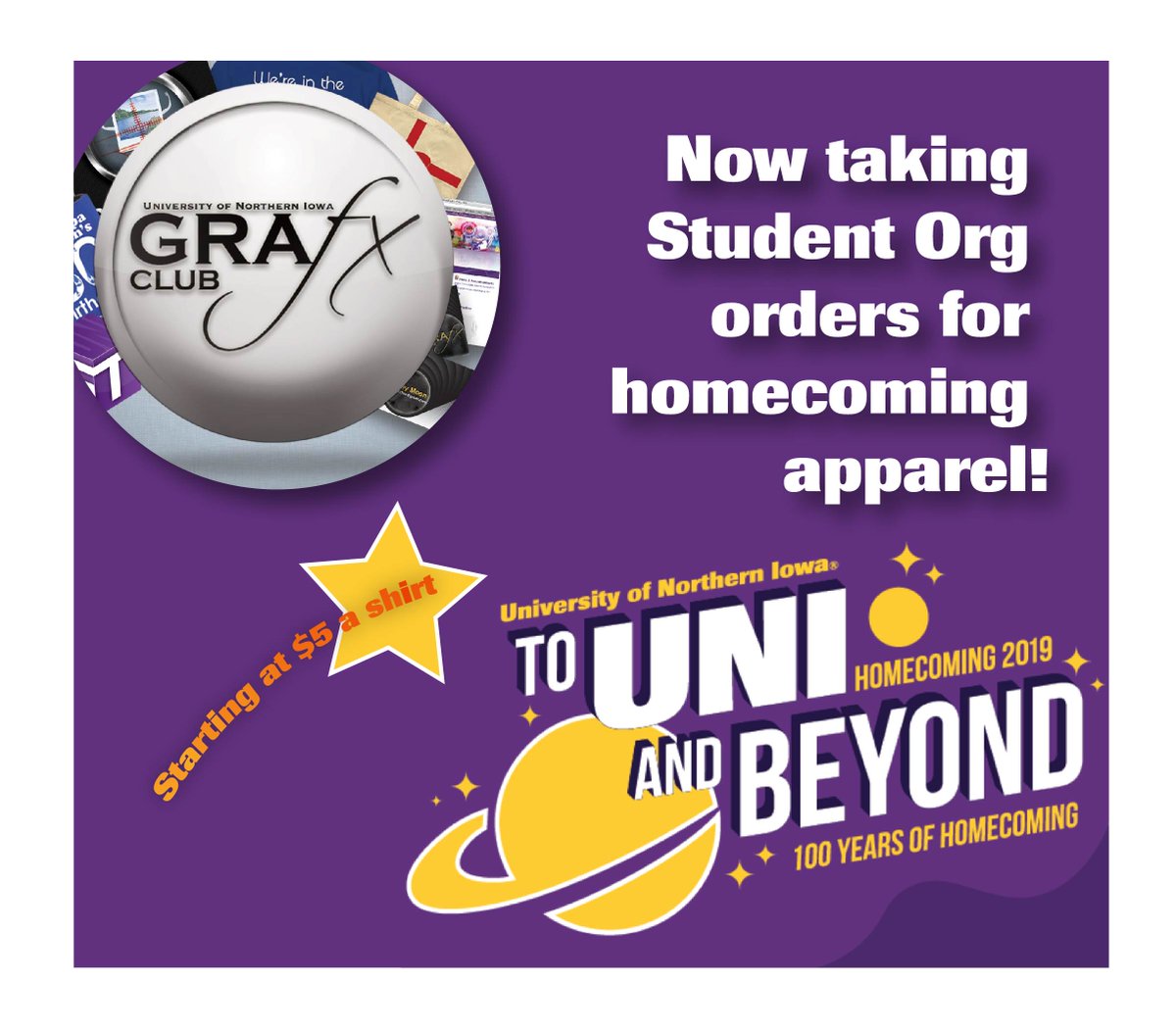 GrafxUni's tweet photo. Want t-shirts or hoodies for your club during Homecoming? Contact us today! https://t.co/7pQX672lku