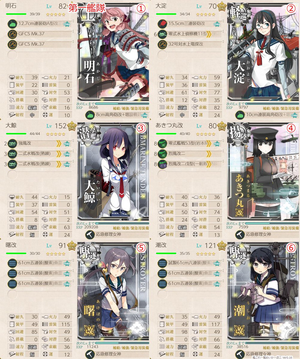 Monmon On Twitter E1の編成装備です 索敵調整で 明石さんに電探