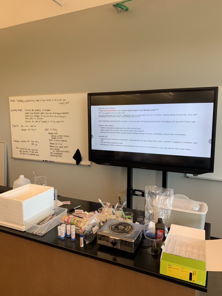 wcsBHSrl's tweet photo. Always a good day in lab when your demo table and whiteboard are covered! #apbio #enzymelab https://t.co/1HRxLzMg6O