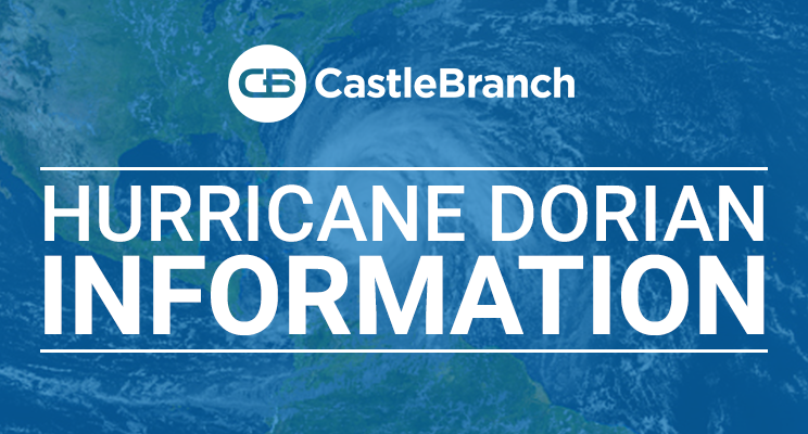 #CastleBranch headquarters are still closed from #HurricaneDorian, but all our systems remain operational. A reduced team will be working from a safe, alternate location to provide phone and email support. Please check our website for updates.
