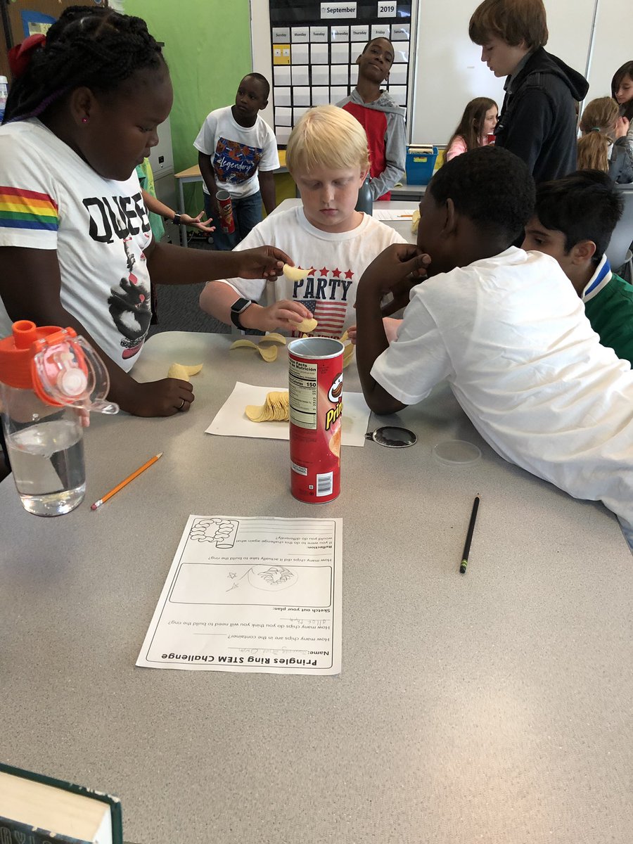 5th grade Huskies working together to solve the Pringles challenge. #wb2020 #roosevelt2020 #wbsdhuskies
