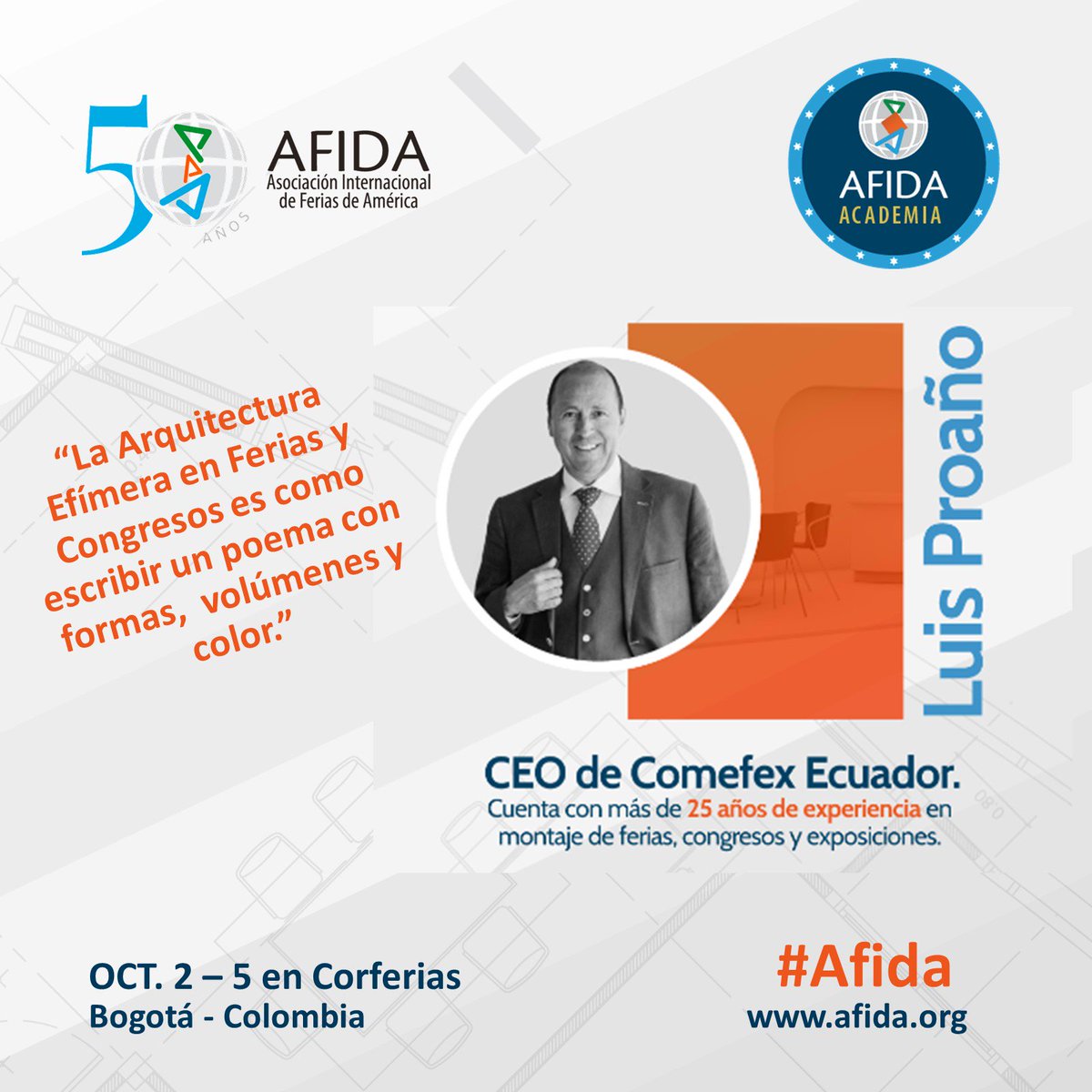 AFIDALatinAmeri's tweet image. Inscríbete en nuestro Diplomado AFIDA que se realizará del 2 al 5 de octubre en Corferias, Bogotá - Colombia.

Conoce todos los detalles y regístrate en:

afida.org/es/diplomado-m…

Fecha límite de inscripción: 16 de septiembre, 2019. 

#afida #academiaafida #diplomadoafida