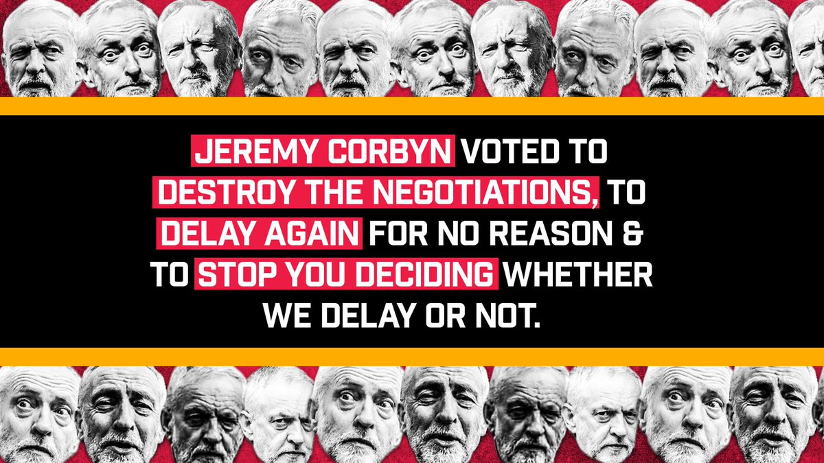 Jeremy Corbyn and Labour are ignoring the referendum result, and have now voted:

🥀 To destroy the UK's negotiations with the EU.
🔙 To hold our country back.
❌ For more pointless delay.

Only <a href="/BorisJohnson/">Boris Johnson</a> will get Brexit done and lead our country forward. 

RT if you agree.