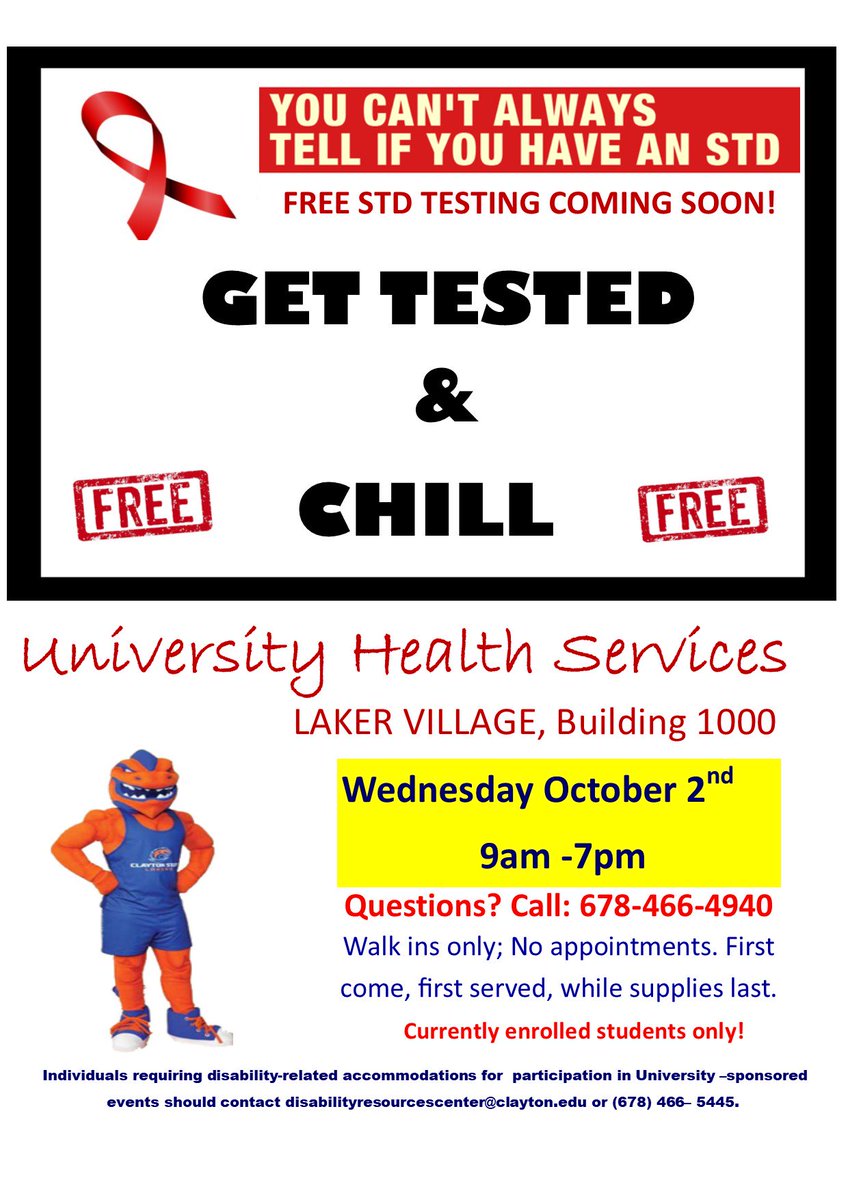 Get ready CSU! You’ve asked. Now the Free STD Testing is back. It’s time! We are less than 1 month out from University Health Services big event. Mark your calendars and don’t miss out. Wednesday October 2nd from 9 am -7 pm. Get Ready. Spread the word.  #CSU #UHS #GetTested