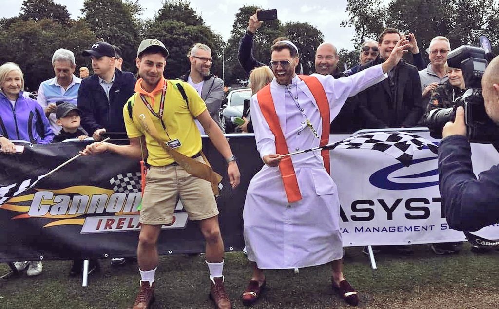 circlekireland's tweet photo. Love Island's @__tomwalker and his holiness (?) @mattpeacock1 sent off the @cannonballire crew in style this morning! Follow our Instagram stories over the weekend for coverage of the event as it's happening - https://t.co/q5w9Sc8NAX #milesPLUS https://t.co/xZrB54vSkc