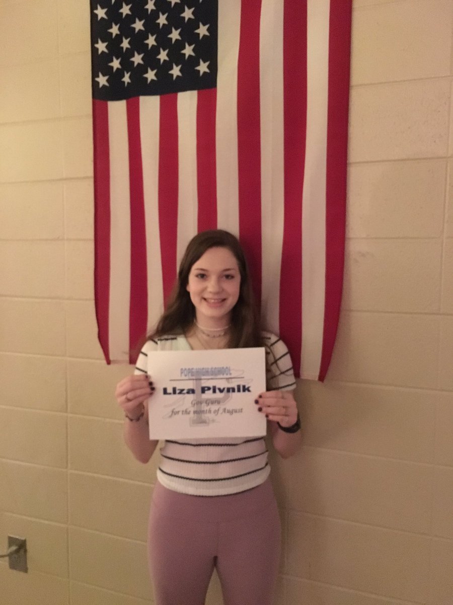 PopeAPGov's tweet image. Congrats Liza Pivnik for being the Gov Guru for 2nd period for August @popehighschool_  #InspirePopeHS @cobb_SS #APGov #guruofthemonth
