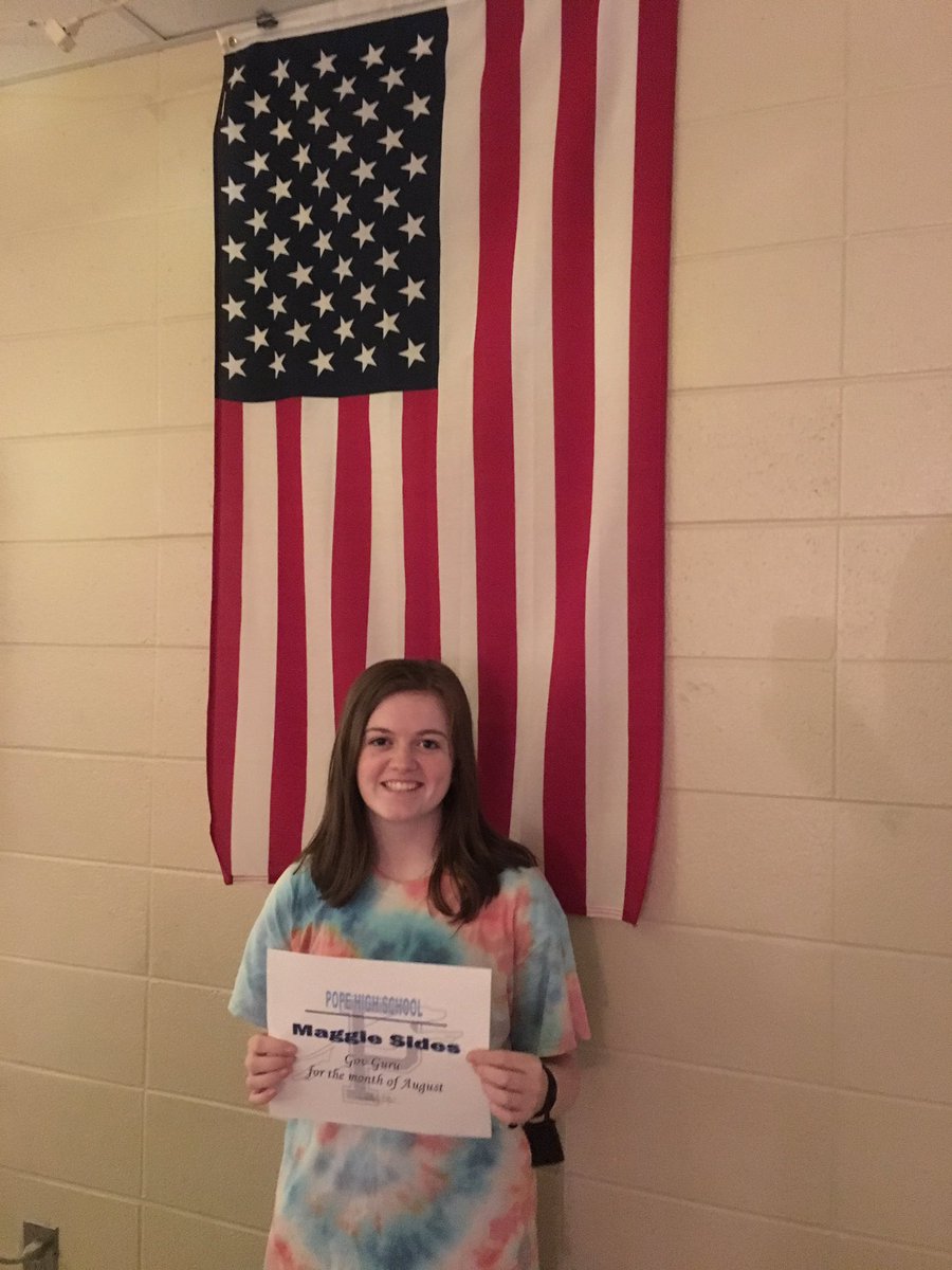 PopeAPGov's tweet image. Congrats Maggie Sides for being the Gov Guru for 3rd period for August @popehighschool_  #InspirePopeHS @cobb_SS #APGov #guruofthemonth #100