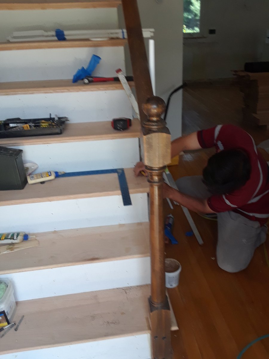 Installing new oak stairs @ Sutton Street in #WeymouthMA #HomeRestoration #HomeImprovement #SouthShoreMA