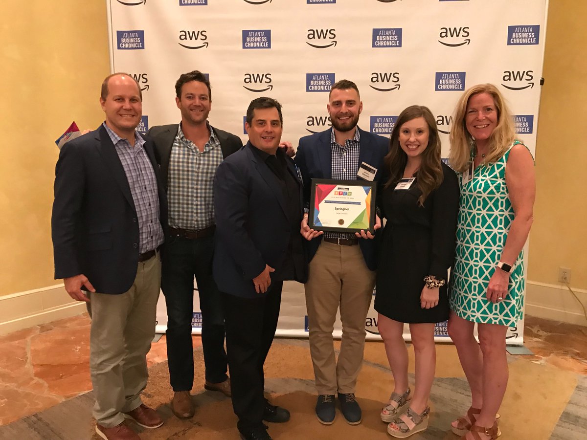 springbot's tweet photo. So proud to be named #14 Best Places to Work in Atlanta by @AtlBizChron! Our employees are the best in the biz and the key to our success! 💚💚💚#livingthejourneyasateam #springbot https://t.co/5CeaYwfRE8
