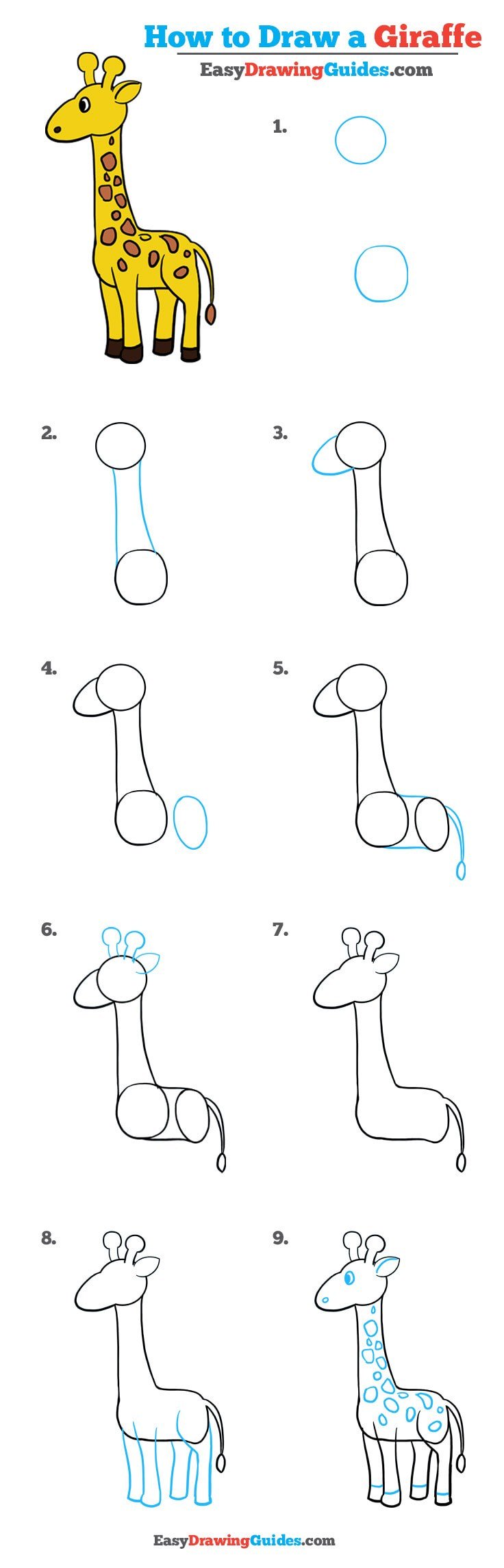 how to draw a real giraffe step by step