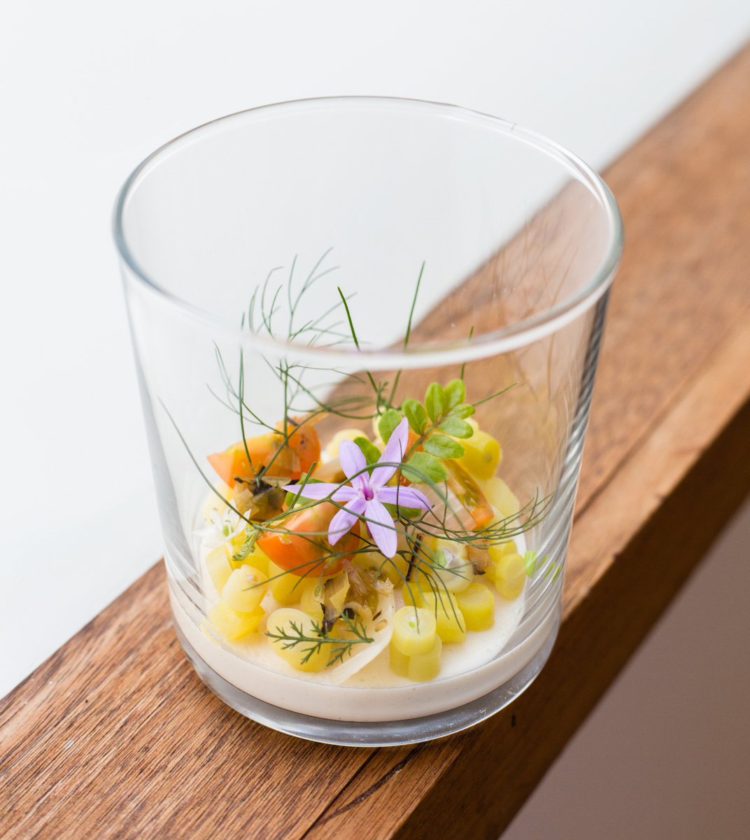Summer Terrarium | summer beans, sungold tomatoes, herbs, onion custard, society garlic, fennel fronds, kinome