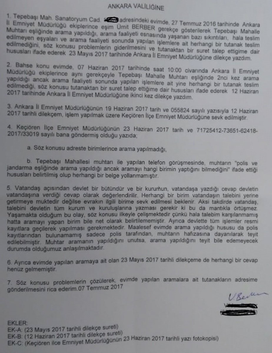 umit berber on twitter 4 7 haziran 2017 tarihinde polis ve jandarma muhtar esliginde evime 2nci kez aramaya geldi arama hakkinda yine bir tutanak verilmeyince esim ankara https t co afjwaxvcqs lugune dilekce yazarak arama tutanagini