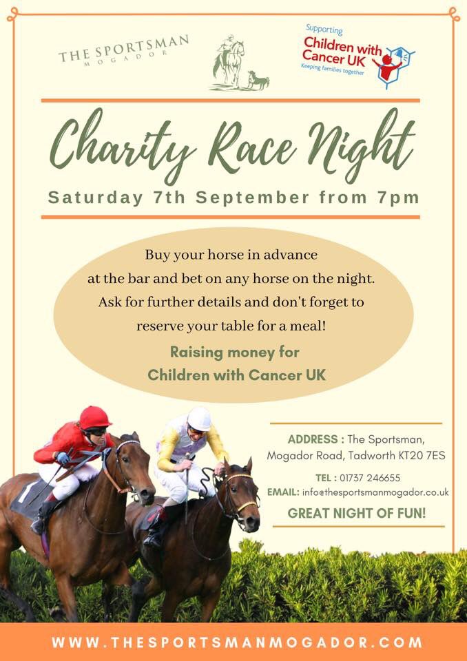 One more sleep to go!! Join us tomorrow for our CHARITY RACE NIGHT raising money for Children with Cancer UK 🐎 🐎 🐎