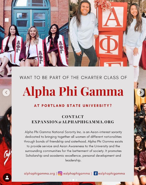 alphaphigamma's tweet photo. If you're a student at @Portland_State , come see us at @PDXGreekLife's Party In The Park on October 3rd, 2019! #charterclass #recruitment https://t.co/I2SuqiyrW0