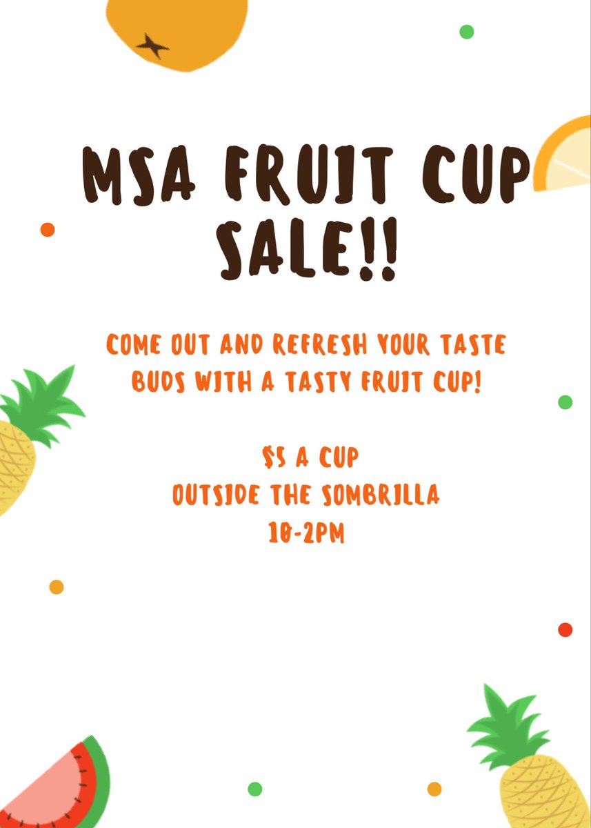 UTSAMSA's tweet image. MSA FRUIT CUP SALE THIS MONDAY!!! If you need volunteer hours come out this sunday to help us prepare!!🍌🍉