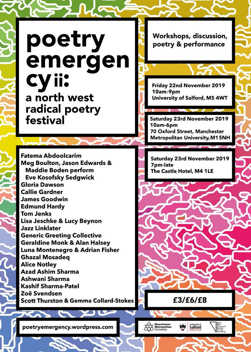 poetryemergency's tweet photo. At last, we're ready to roll out the line-up for the next Poetry Emergency! We're so excited to share this with you all. 22nd &amp; 23rd November, save the dates. Programme &amp; tickets available soon, keep an eye on the event for details: https://t.co/UvxCBppaRW https://t.co/LuReSbbwDv