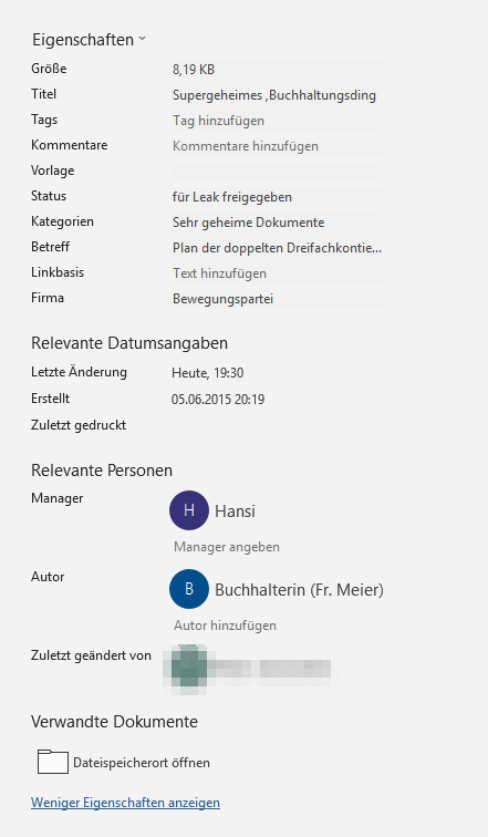 xjanpet's tweet image. #Metadaten gelten jetzt laut #Austrotwitter und mancher JournalistInnen also als Indiz/Beweis, ob ein Dokument geändert wurde oder nicht. Blöd nur, dass man Metadaten z.B.: bei #Excel-Dokumenten nach Lust und Laune ganz einfach ändern kann. #OEvpHack #ÖVP