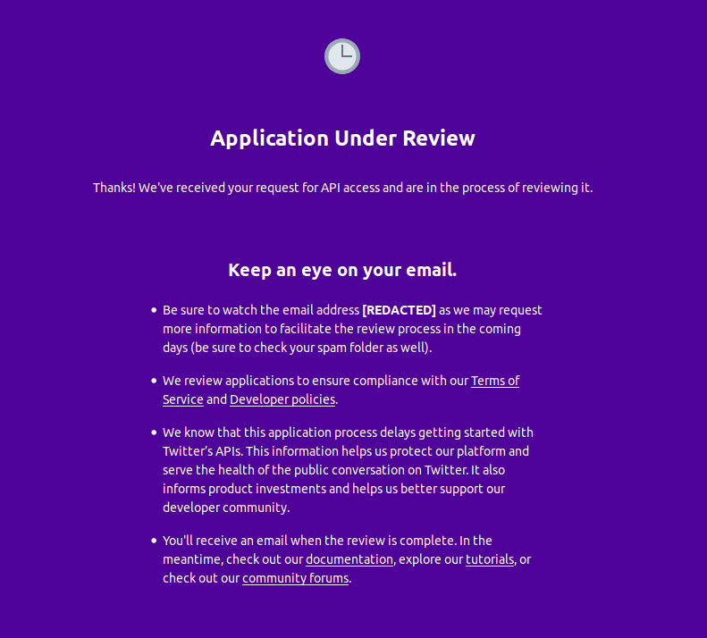 Application Under Review

Thanks! We've received your request for API access and are in the process of reviewing it.