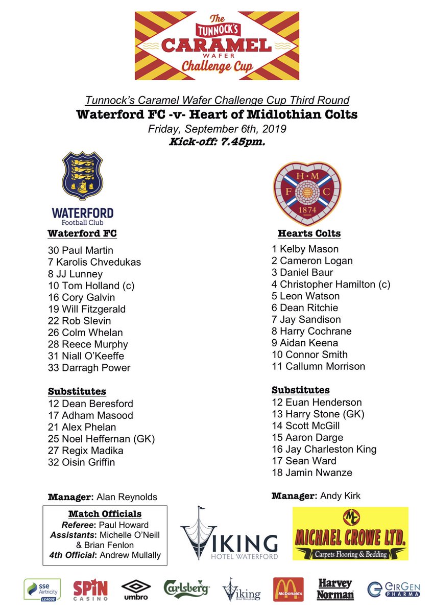 WaterfordFCie's tweet photo. Teams for tonight’s game: https://t.co/zurpbjh1ql