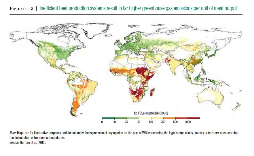 Pour les Gaz à Effet de Serre liés à la forme d'élevage, je remets 2 figures issues du rapport WRI qu'on ne peut taxer de complaisance. https://wrr-food.wri.org (25/n)