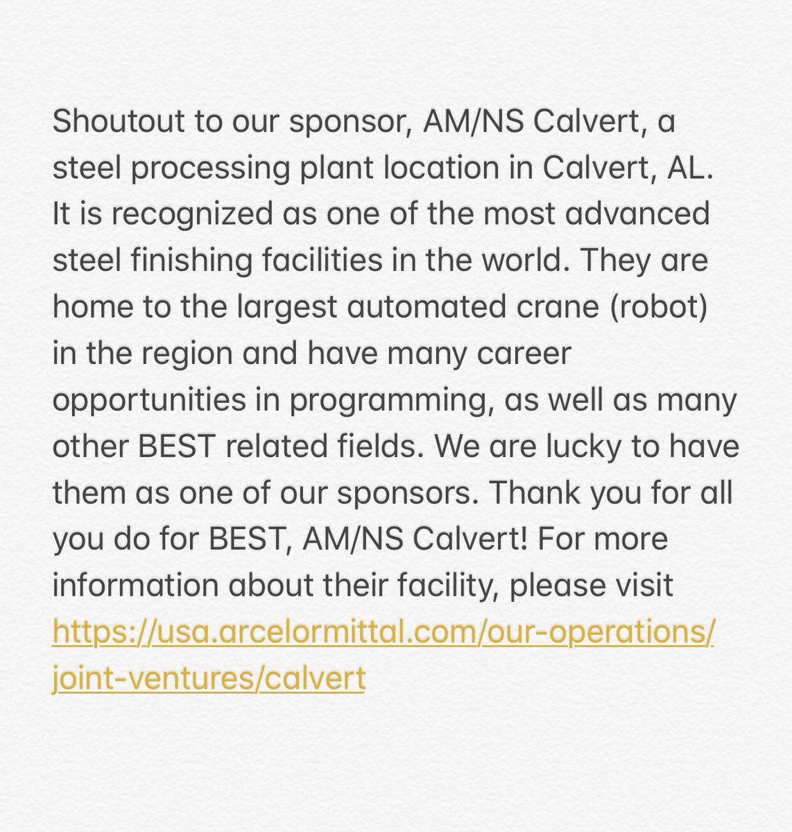 jubileebest's tweet photo. Thank you to our sponsor, AM/NS Calvert! @ArcelorMittalUS https://t.co/gGg0R0BCWO https://t.co/KiZNMudoY6