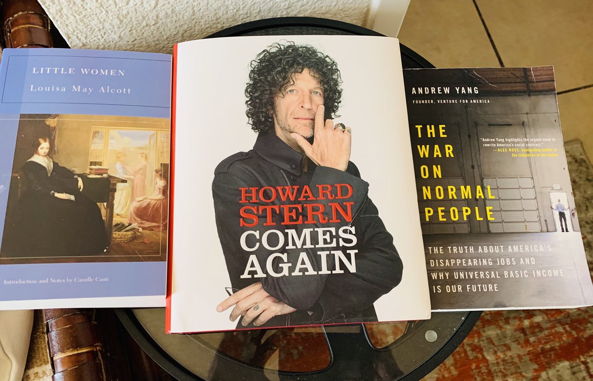 deadlee2213's tweet photo. #NationalReadABookDay Now reading ..... Louisa May Alcott #LittleWomen @HowardStern #ComesAgain &amp; @AndrewYang #TheWarOnNormalPeople https://t.co/FFaq9dTgNV