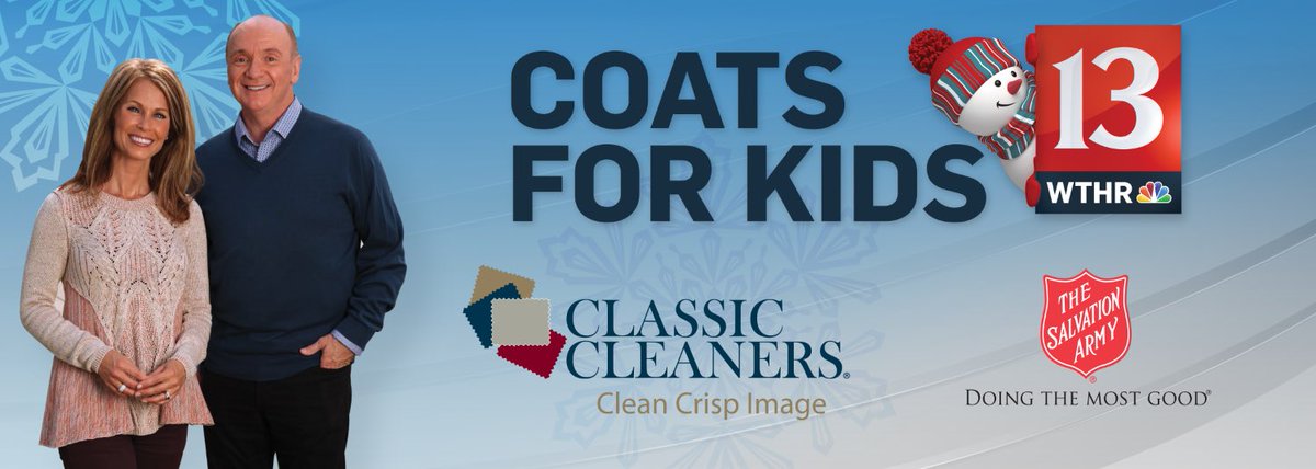 ChuckWTHR's tweet photo. It’s time! Our friends at #ClassicCleaners are collecting new and gently used coats at all locations! Please help us help the @SAIndiana distribute them to help kids stay warm this winter! https://t.co/wblBujn7L8